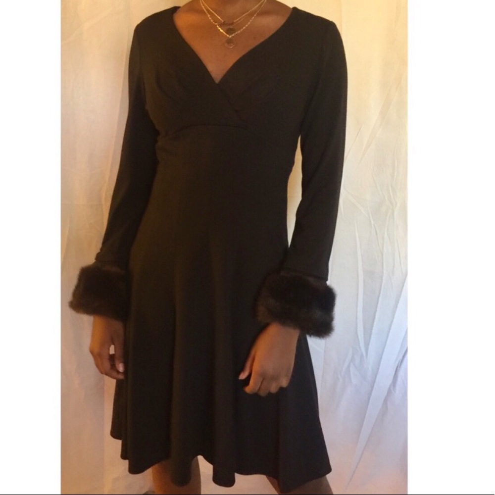 Jessica Howard Chocolate Dress w/ faux fur sleeves